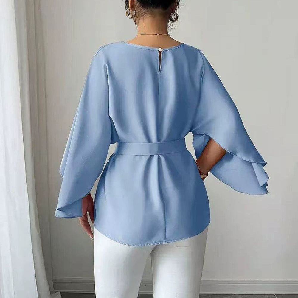 ZARA Elegant Solid Color Flared Three Quarter Sleeve Fall Blouse for Women